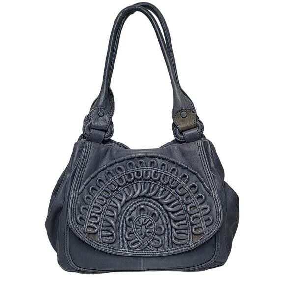 Lockheart Navy Blue Natalia Convertible Wide Bottom 3D Embellished Handbag - Picture 2 of 12
